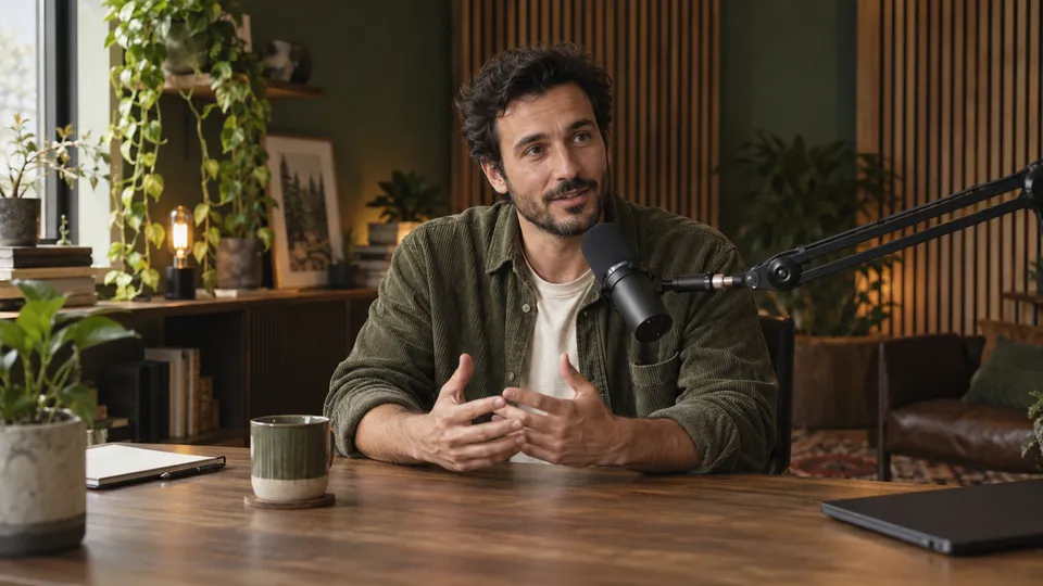 Un intervenant dans un studio de podcast